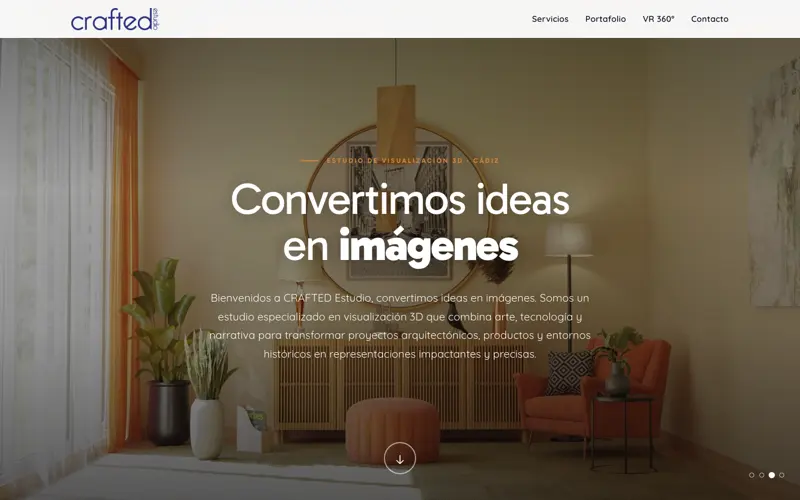 Portada de la web de Crafted Estudio, estudio de visualización 3D en Cádiz