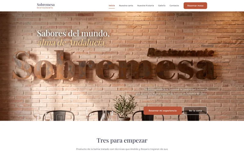 Portada de la web de ejemplo de un restaurante de tapas